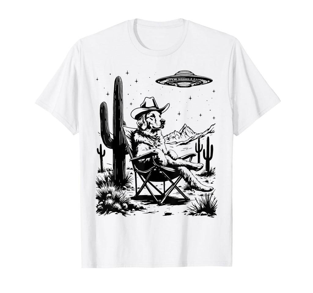 Howdy Golden Retriever Ufo Cowboy Hat T-Shirt - Fun Novelty Design Unisex - T-Shirt, Sweatshirt, Hoodie