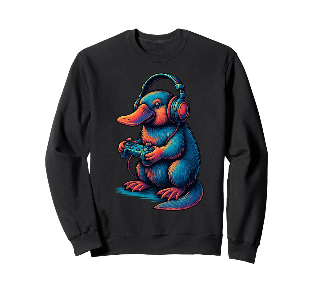 Platypus Gamer Gaming Animal Sweatshirt - Fun Novelty Design for Adults - T-Shirt, Sweatshirt, Hoodie