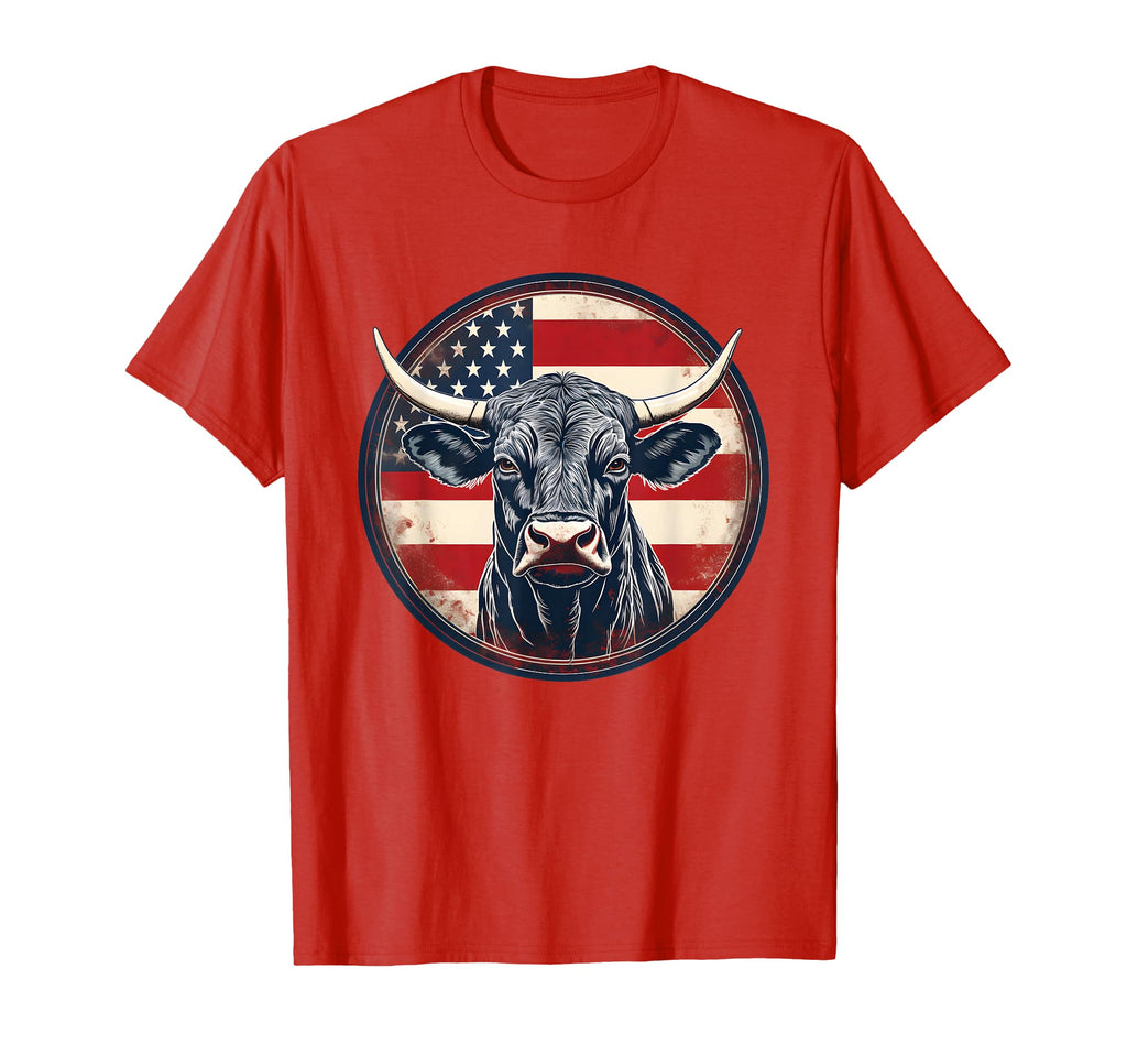 Bull American Flag Rodeo Distressed T-Shirt - Novelty Apparel Unisex - T-Shirt, Sweatshirt, Hoodie