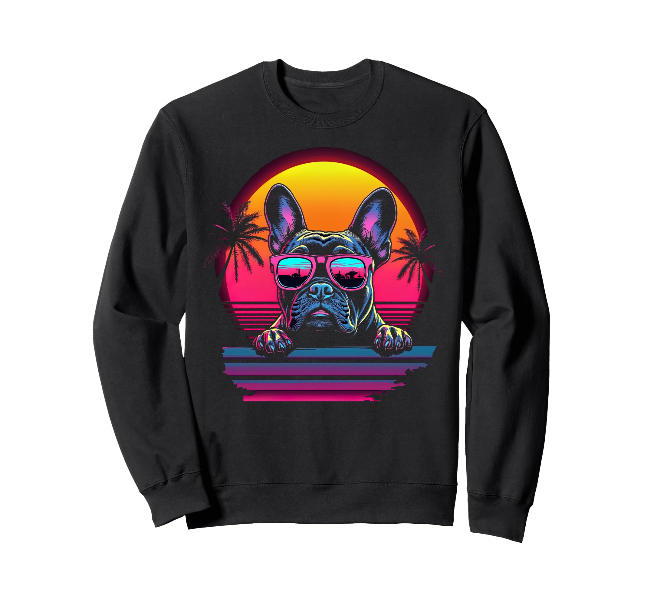 French Bulldog Synthwave Sunset Sweatshirt - Aesthetic Graphic for Adults - T-Shirt, Sweatshirt, Hoodie