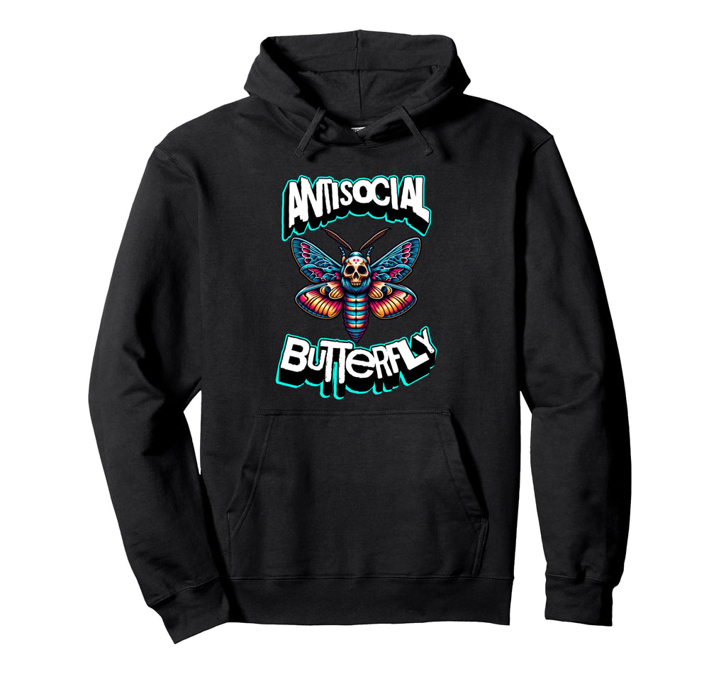 Antisocial Butterfly Funny Death Head Moth Hoodie - Graphic Print Unisex - T-Shirt, Sweatshirt, Hoodie
