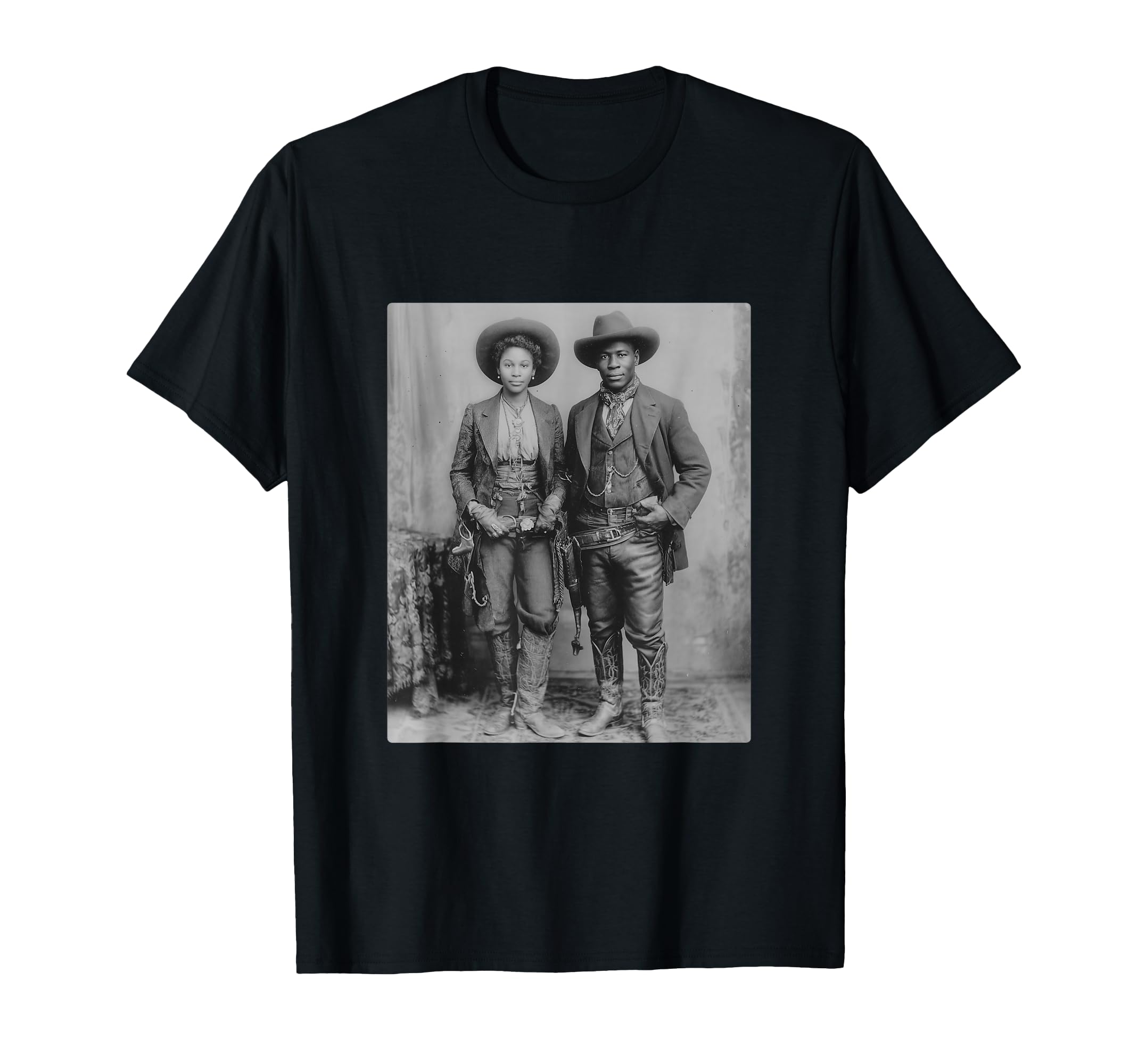 Black Cowboy Cowgirl Portrait Western T-Shirt - Unique Graphic Unisex - T-Shirt, Sweatshirt, Hoodie