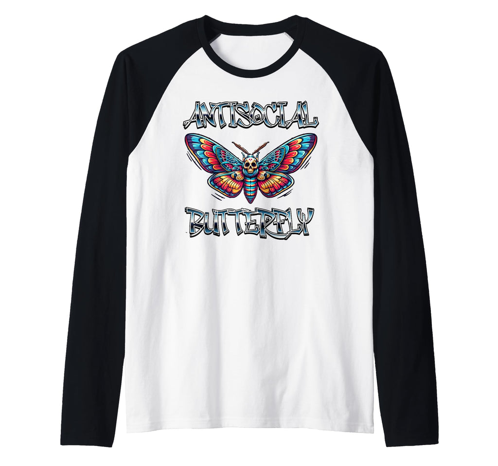 Antisocial Butterfly Raglan Sweatshirt - Fun Novelty Design for Adults - T-Shirt, Sweatshirt, Hoodie
