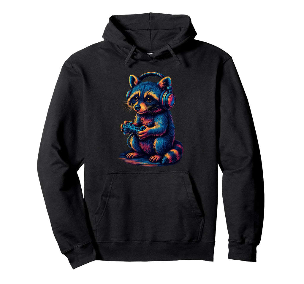 Raccoon Gamer Gaming Animal Lover Hoodie - Novelty Apparel for Adults - T-Shirt, Sweatshirt, Hoodie