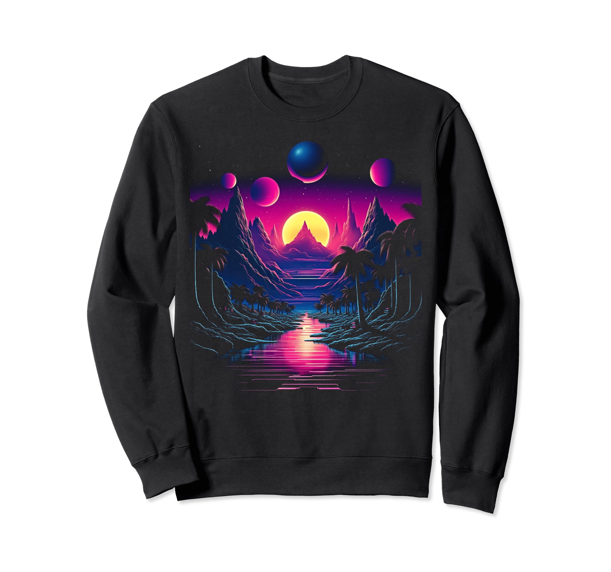 Vaporwave Solar System 80S Sweatshirt - Unique Graphic for Adults - T-Shirt, Sweatshirt, Hoodie