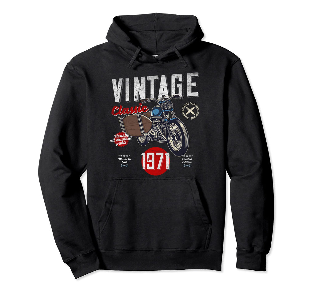 Born 1971 Birthday Motorbike Hoodie - Custom Art Print Unisex - T-Shirt, Sweatshirt, Hoodie