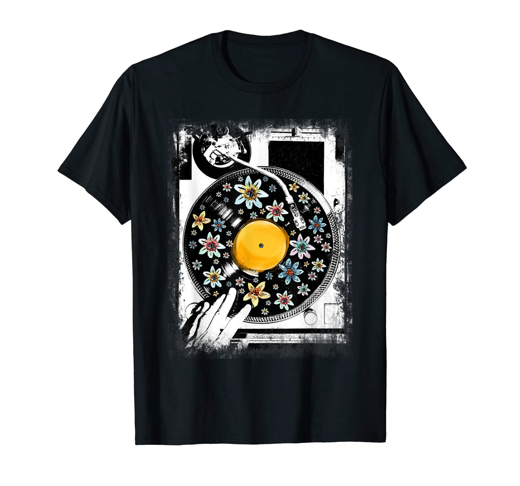 Floral Turntable Techno Dj Vinyl T-Shirt - Fun Novelty Design for Adults - T-Shirt, Sweatshirt, Hoodie