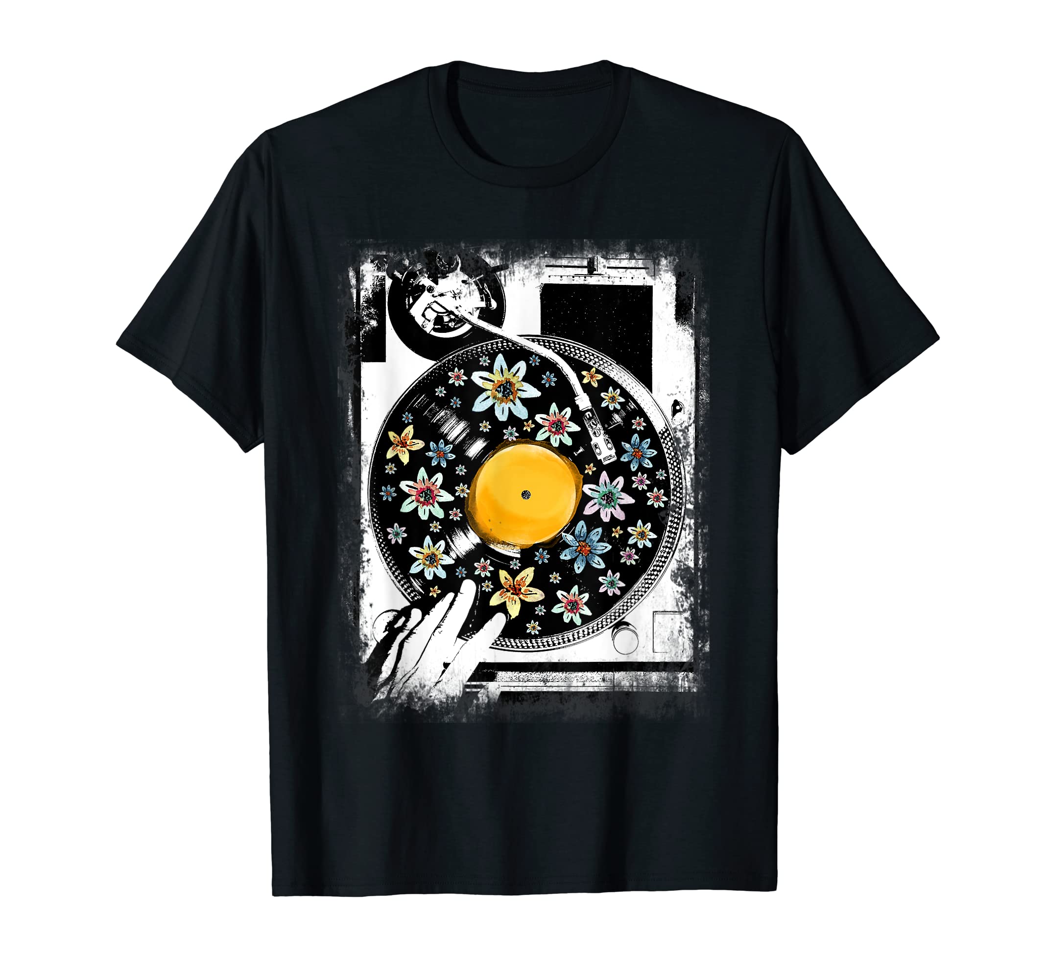 Floral Turntable Techno Dj Vinyl T-Shirt - Fun Novelty Design for Adults - T-Shirt, Sweatshirt, Hoodie