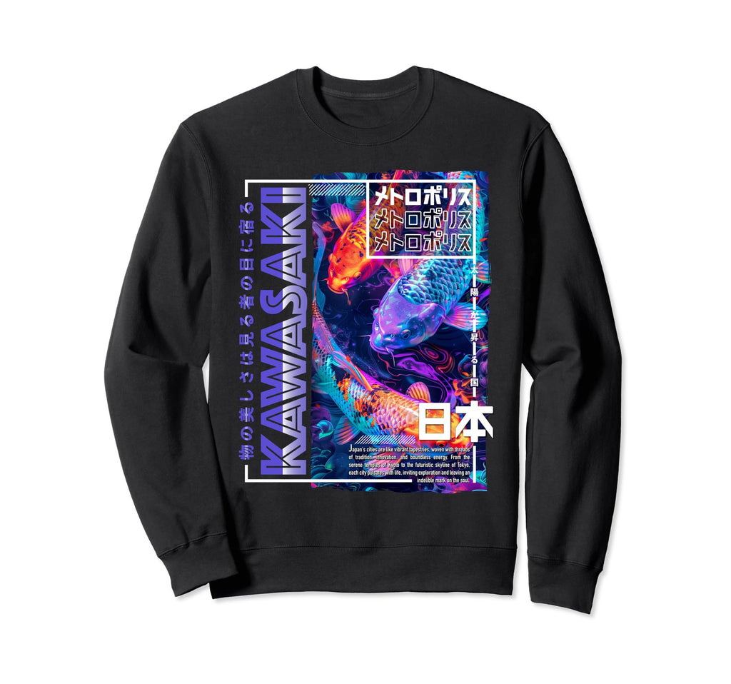 Kawasaki City 80S Synthwave Koi Carp Sweatshirt - Streetwear Style Unisex - T-Shirt, Sweatshirt, Hoodie