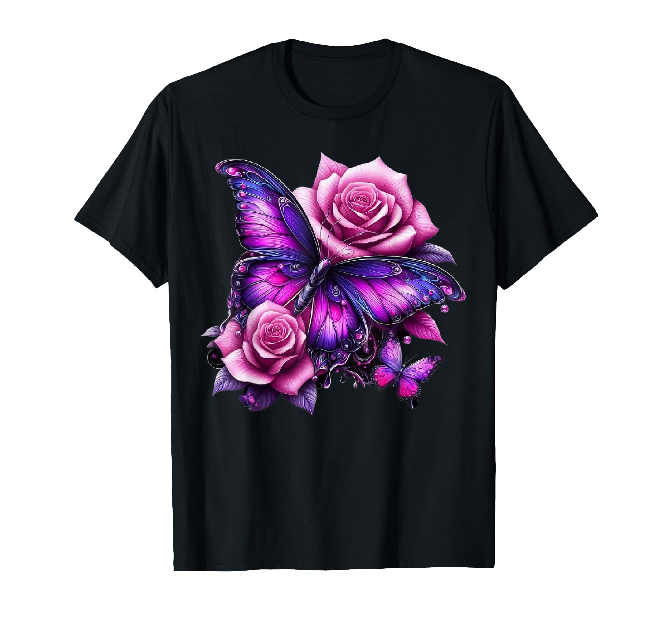 Beautiful Butterfly Purple Rose T-Shirt - Casual Everyday Wear Unisex - T-Shirt, Sweatshirt, Hoodie