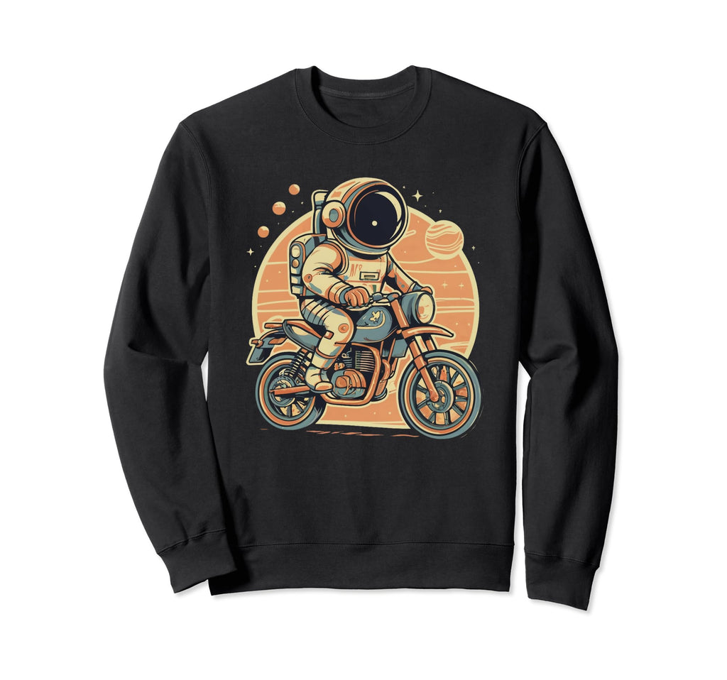 Space Astronaut Riding Motorcycle Sweatshirt - Aesthetic Graphic Men Women - T-Shirt, Sweatshirt, Hoodie