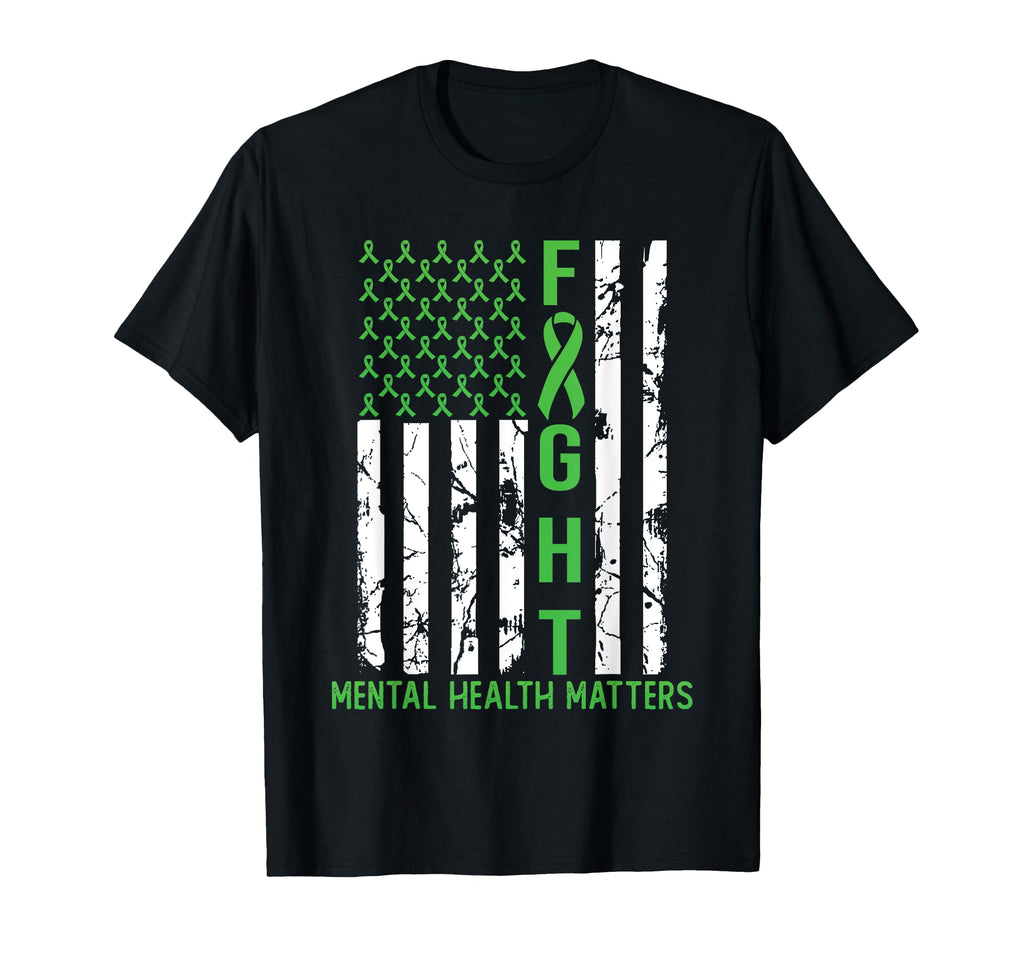 Green American Flag Usa Mental Health T-Shirt - Aesthetic Graphic Unisex - T-Shirt, Sweatshirt, Hoodie