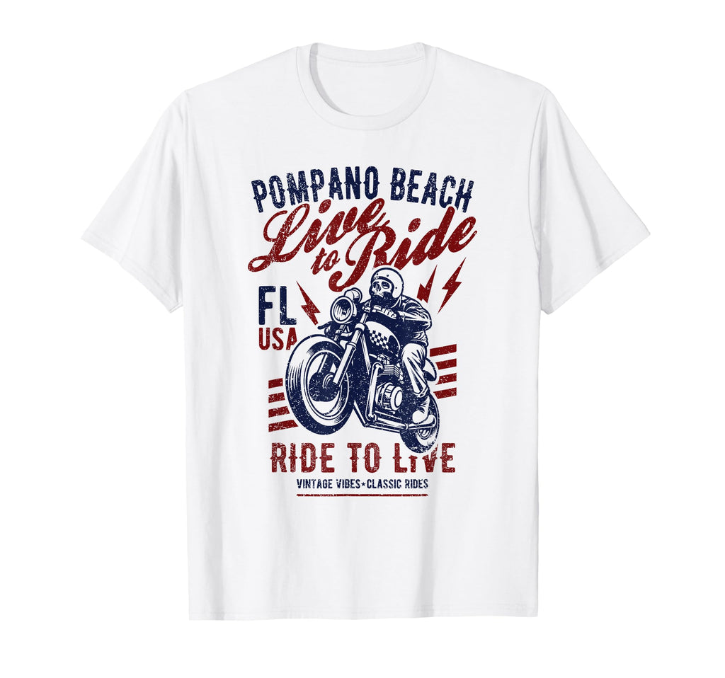 Pompano Beach Florida Motorcycle Skull T-Shirt - Graphic Print Men Women - T-Shirt, Sweatshirt, Hoodie