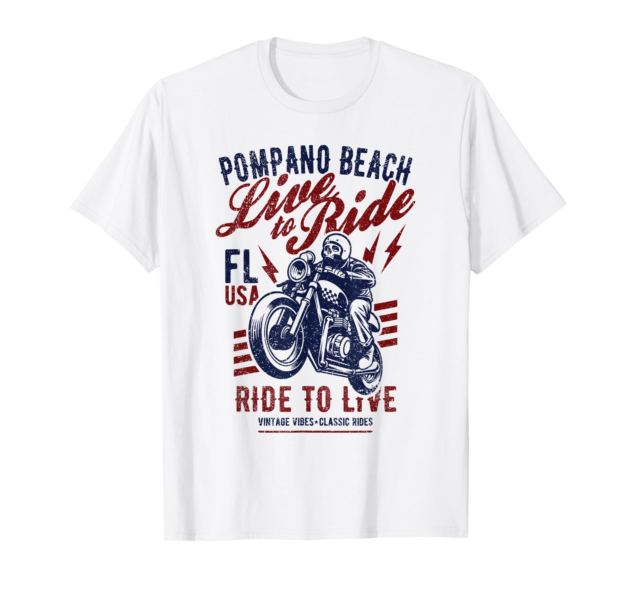 Pompano Beach Florida Motorcycle Skull T-Shirt - Graphic Print Men Women - T-Shirt, Sweatshirt, Hoodie