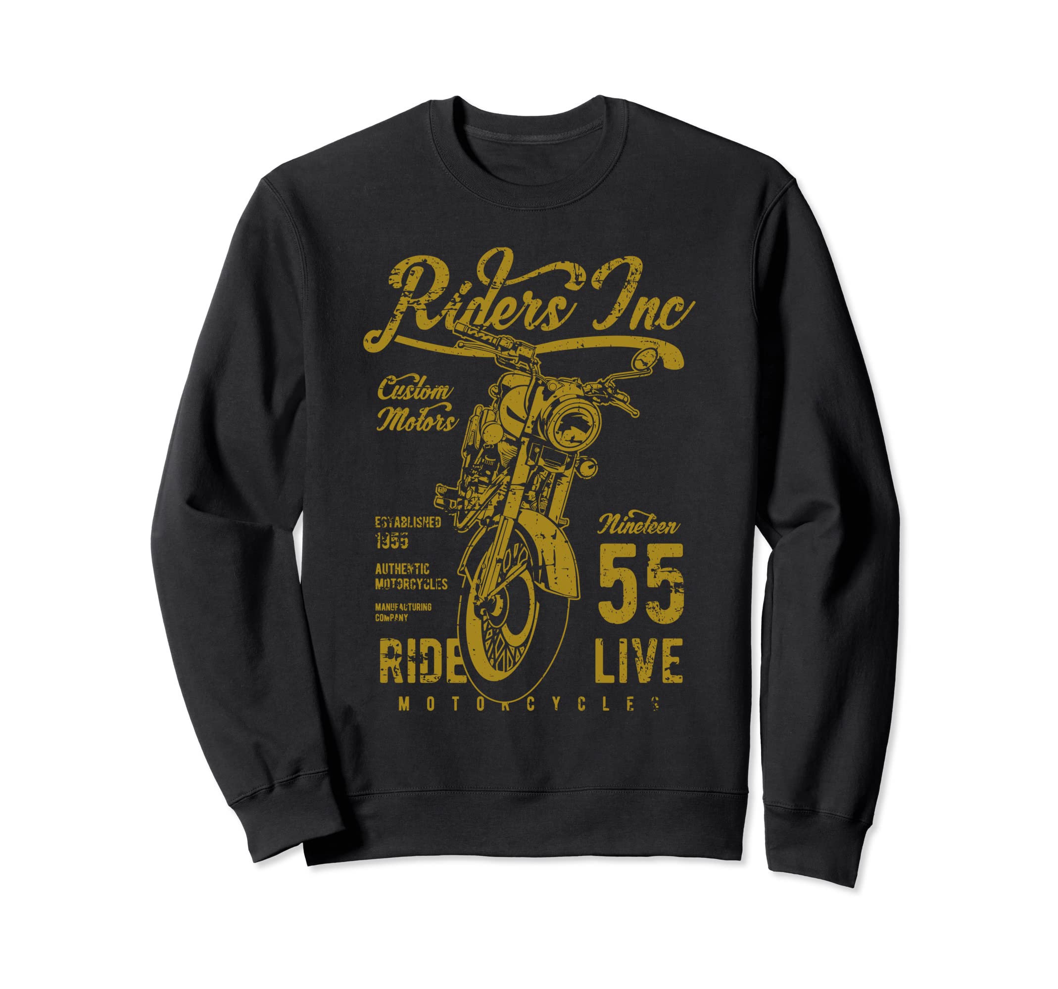 Riders Inc 1955 Motorcycle Distressed Sweatshirt - Unique Graphic Unisex - T-Shirt, Sweatshirt, Hoodie