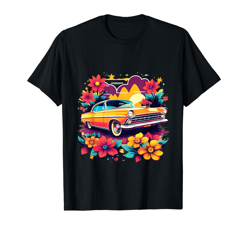 Colorful Flowery Car T-Shirt - Minimalist Print Men Women - T-Shirt, Sweatshirt, Hoodie