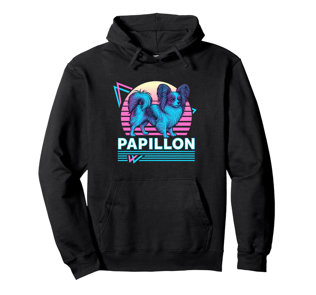Papillon Dog Synthwave Aesthetic Dog Hoodie - Casual Everyday Wear Unisex - T-Shirt, Sweatshirt, Hoodie
