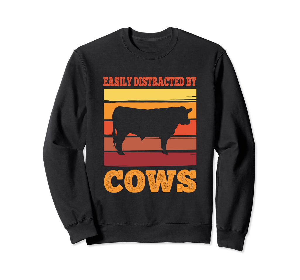 Easily Distracted Cows Farming Sunset Sweatshirt - Novelty Apparel Unisex - T-Shirt, Sweatshirt, Hoodie