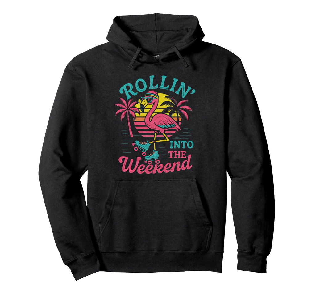 Funny Roller Skating Flamingo 80S Hoodie - Streetwear Style Men Women - T-Shirt, Sweatshirt, Hoodie