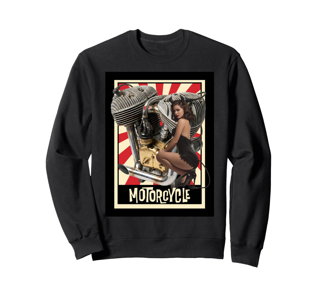 Pin Up Devil Motorcycle Engine Sweatshirt - Minimalist Print Men Women - T-Shirt, Sweatshirt, Hoodie