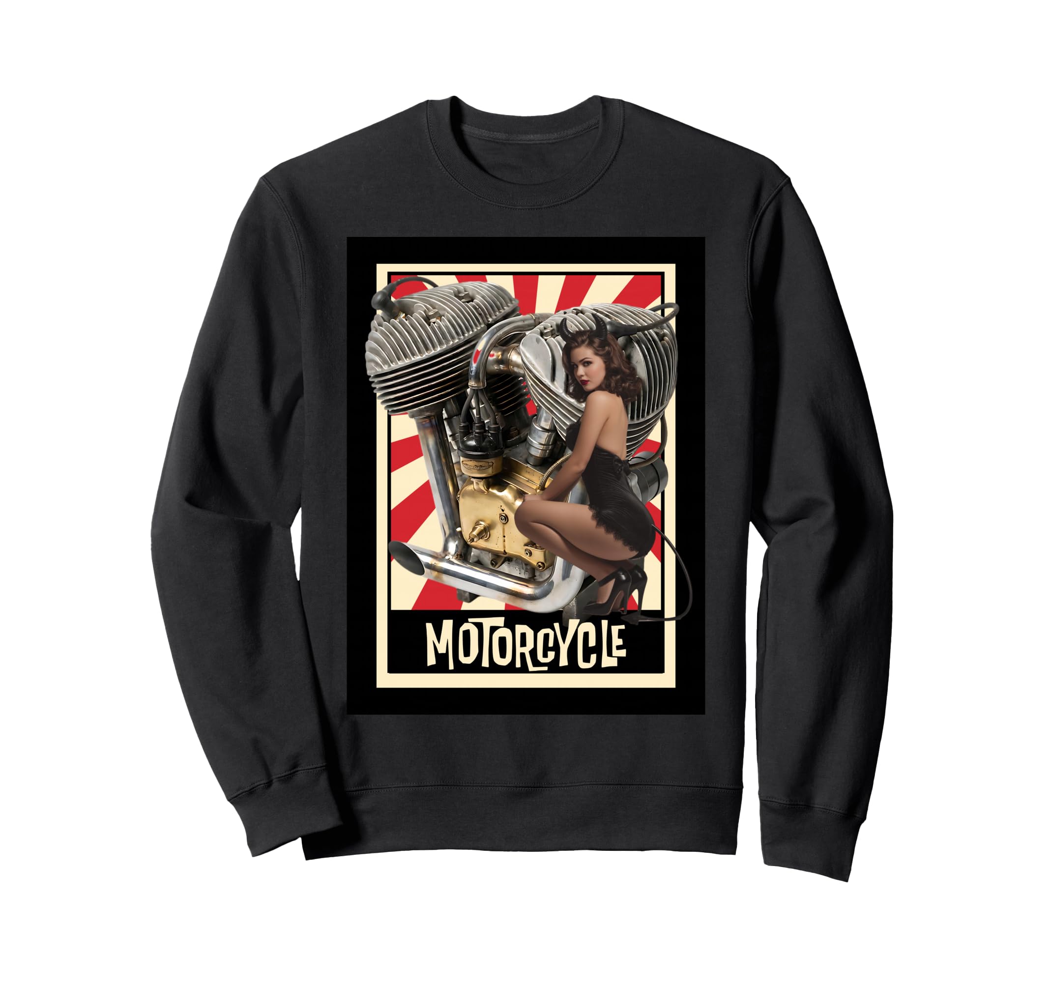 Pin Up Devil Motorcycle Engine Sweatshirt - Minimalist Print Men Women - T-Shirt, Sweatshirt, Hoodie