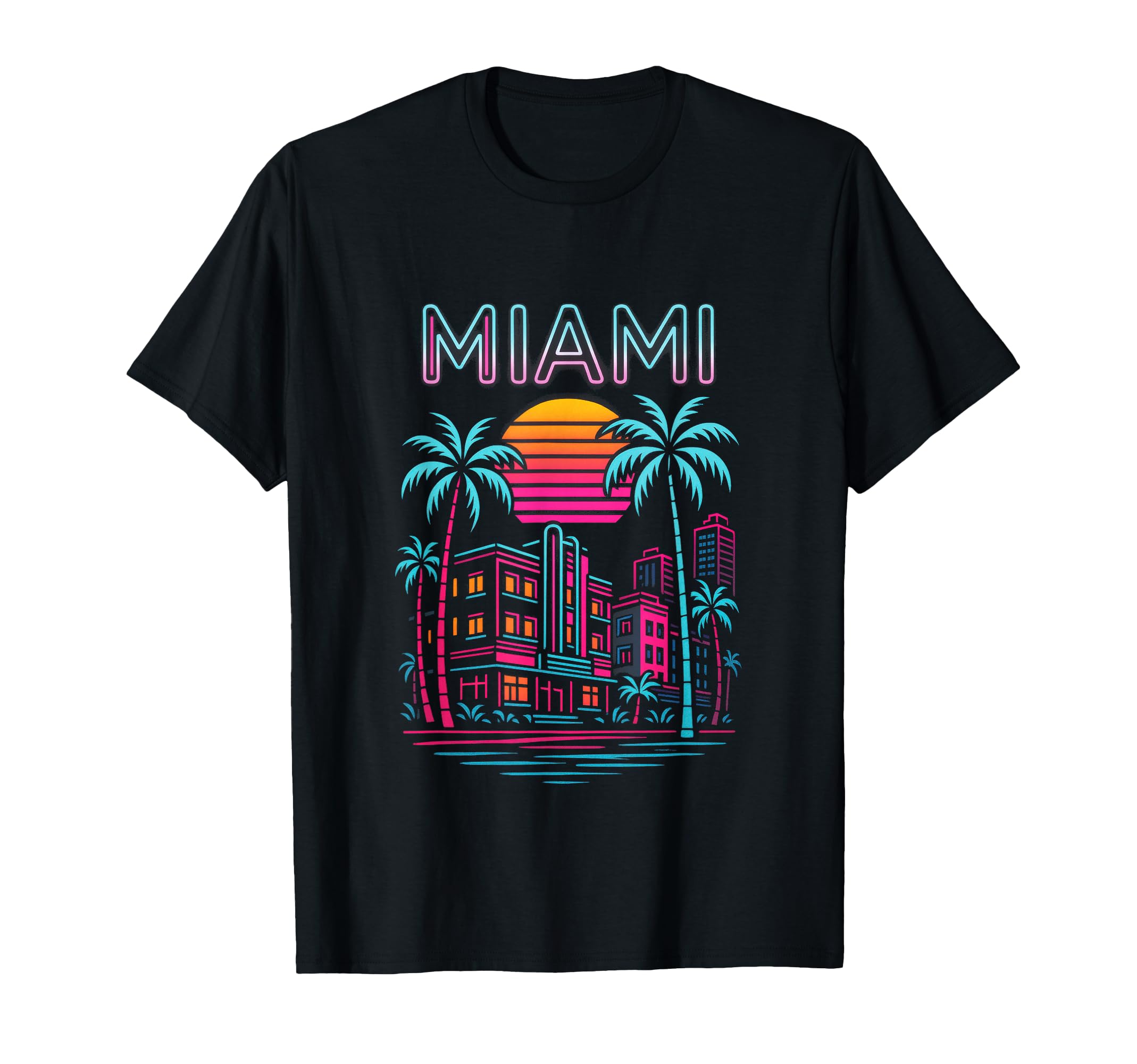 Miami Tropical Beach Skyline Sunset T-Shirt - Casual Everyday Wear Unisex - T-Shirt, Sweatshirt, Hoodie