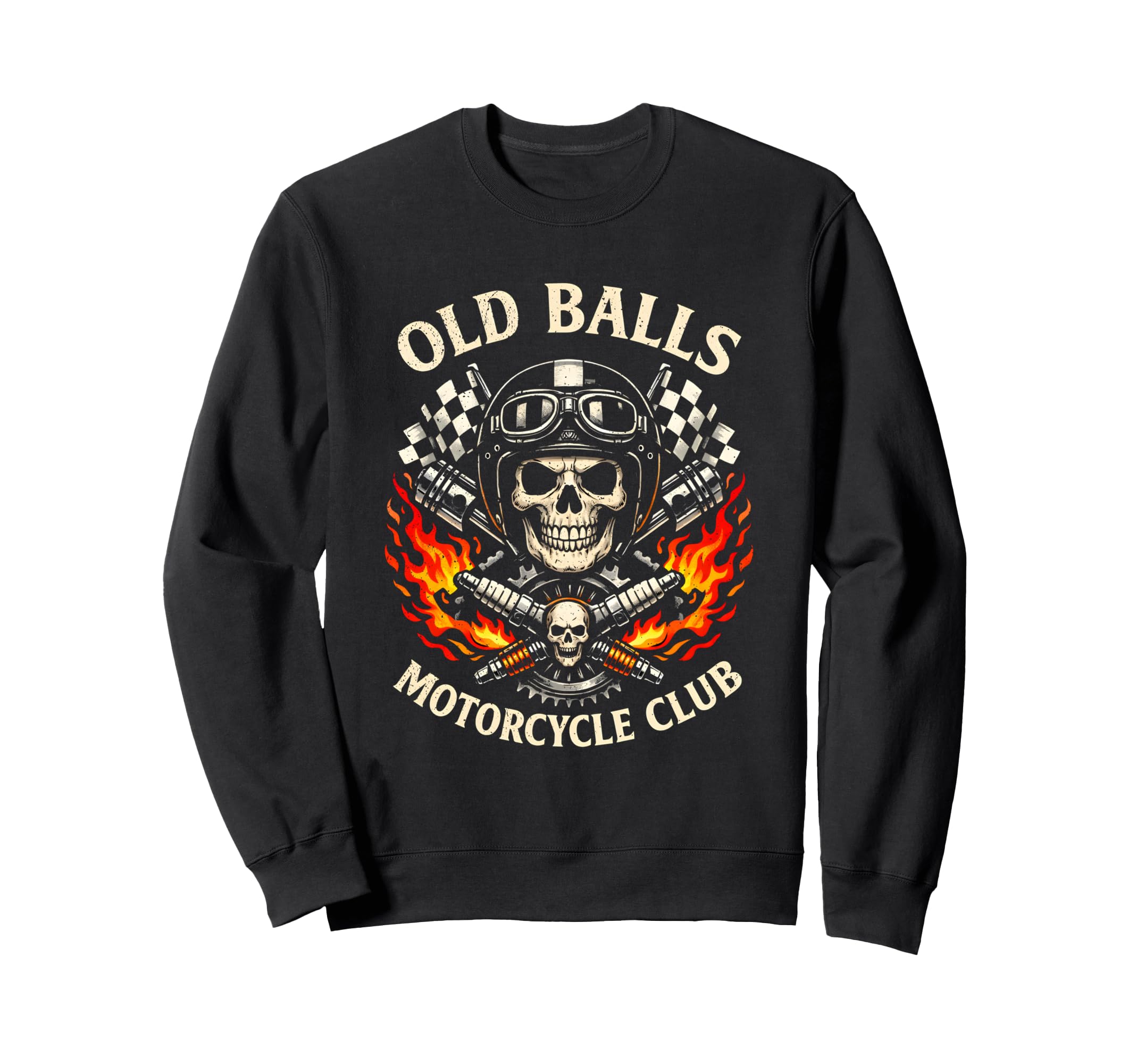 Old Balls Motorcycle Club Funny Skull Sweatshirt - Graphic Print Unisex - T-Shirt, Sweatshirt, Hoodie