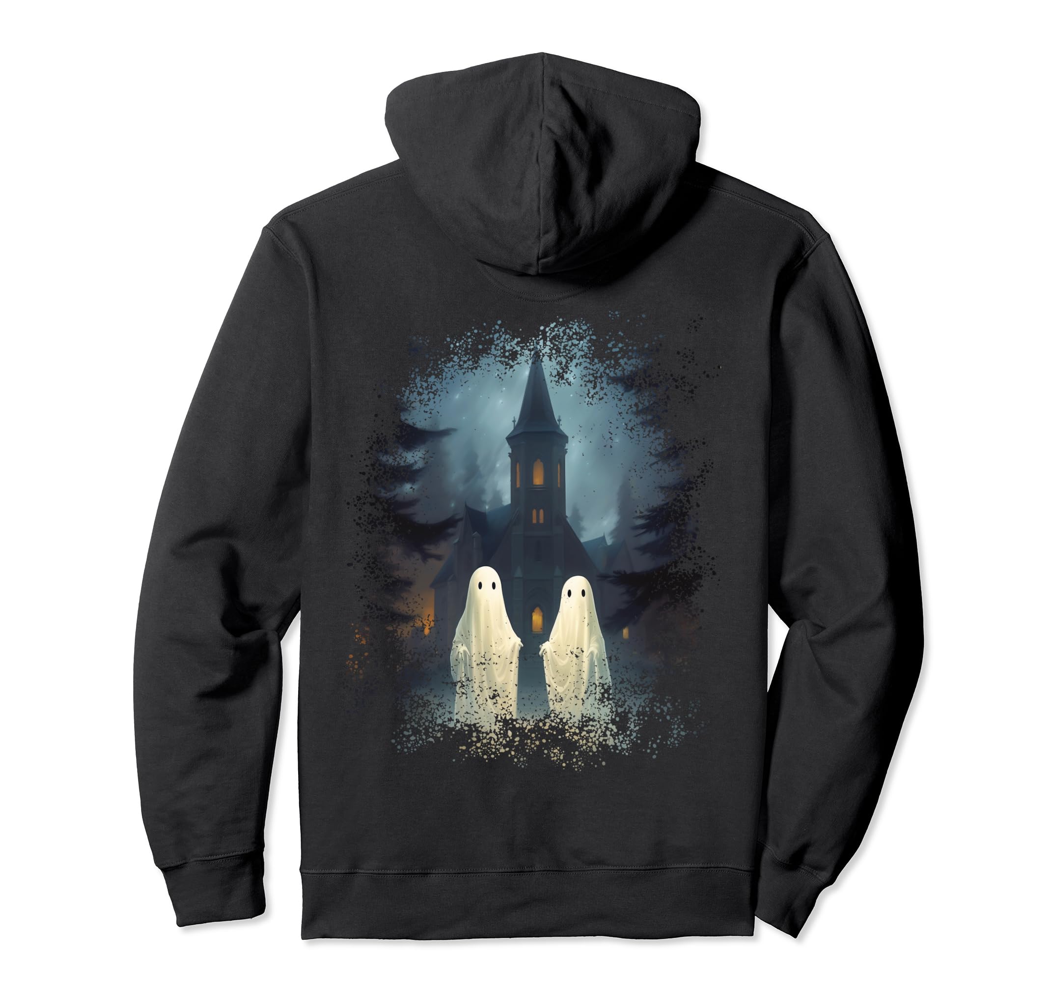 Ghost Church Cemetery Gothic Halloween Hoodie - Graphic Print for Adults - T-Shirt, Sweatshirt, Hoodie