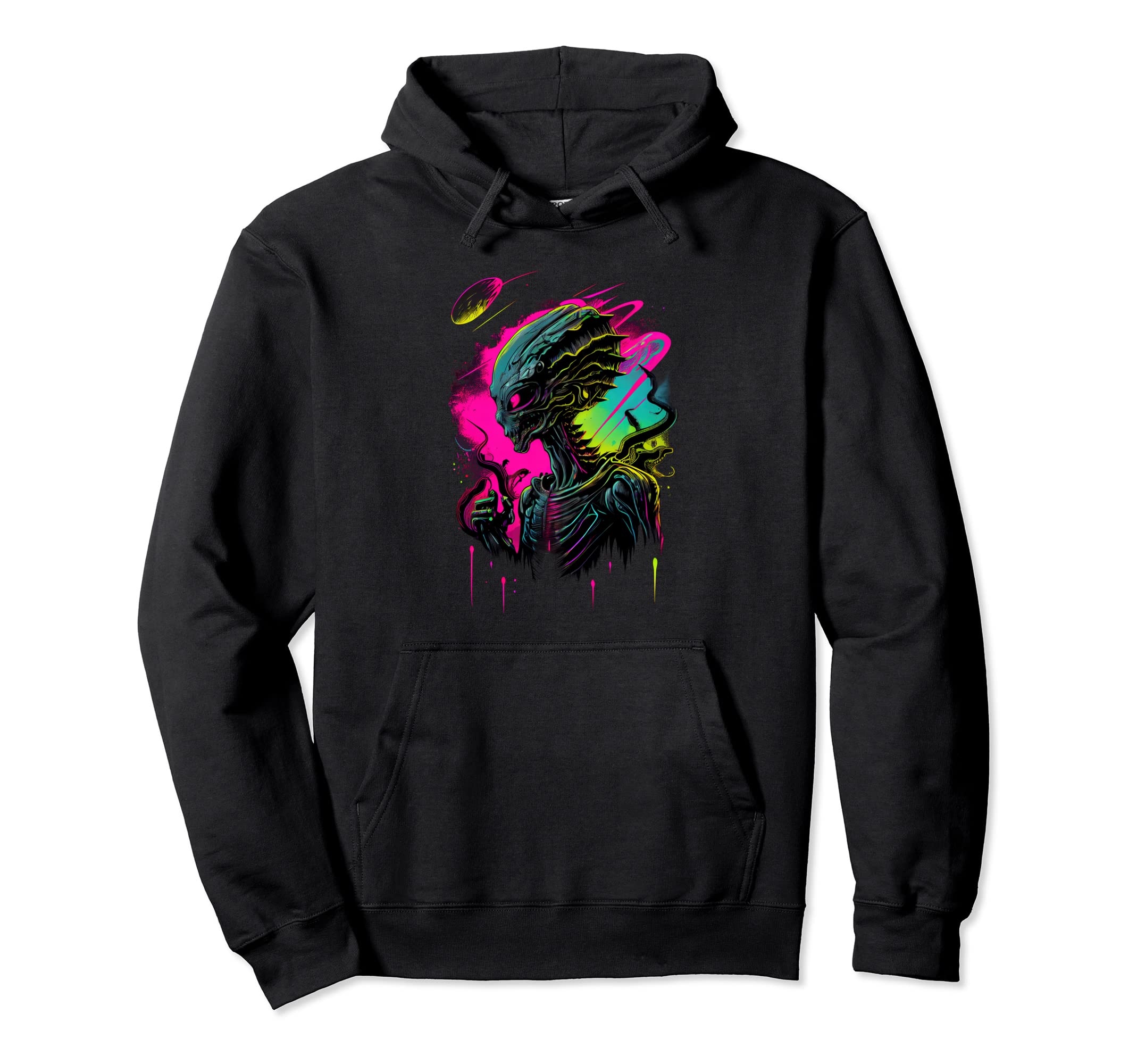 Synthwave Retrowave Alien Colorful Hoodie - Casual Everyday Wear for Adults - T-Shirt, Sweatshirt, Hoodie
