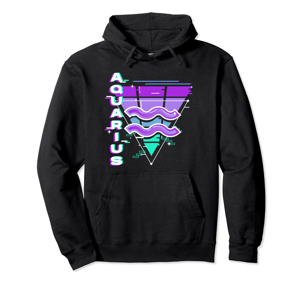 Aquarius Zodiac Sign Vaporwave Hoodie - Fun Novelty Design for Adults - T-Shirt, Sweatshirt, Hoodie