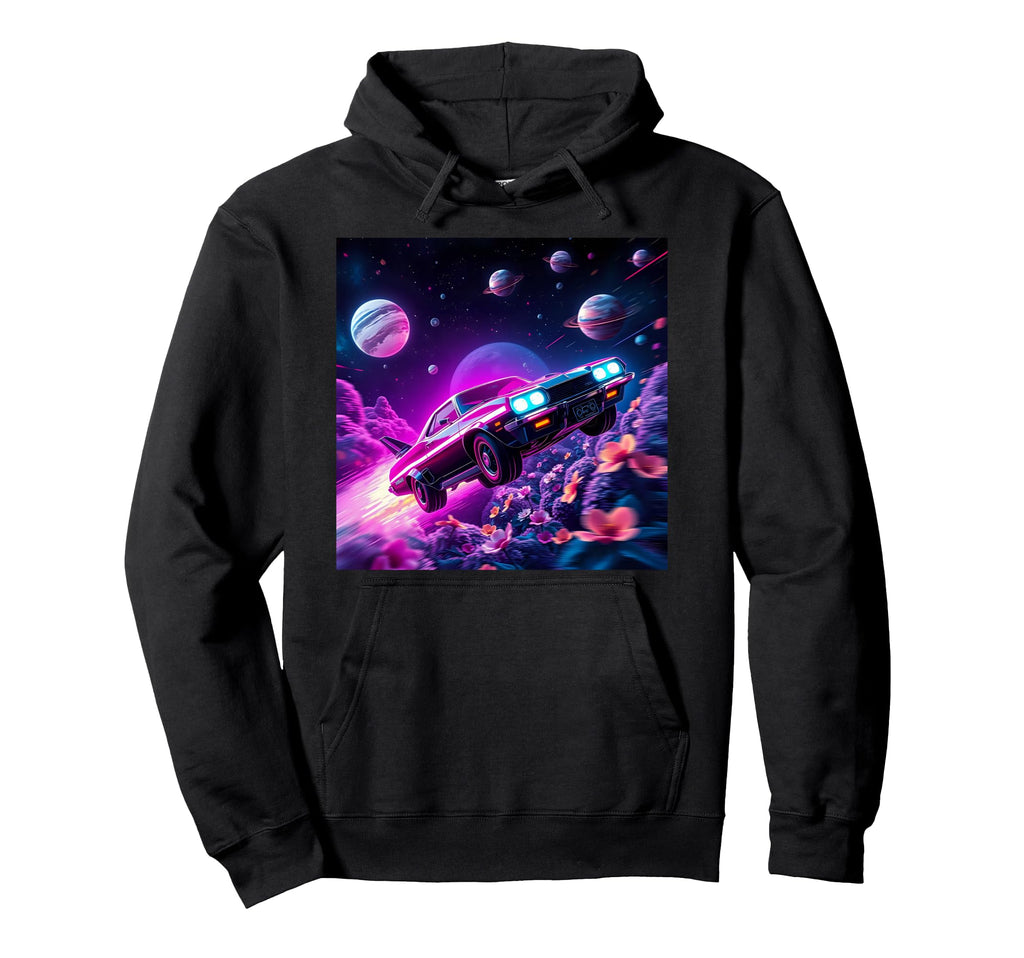 Futuristic Space Car Art 80S Synthwave Hoodie - Novelty Apparel Men Women - T-Shirt, Sweatshirt, Hoodie