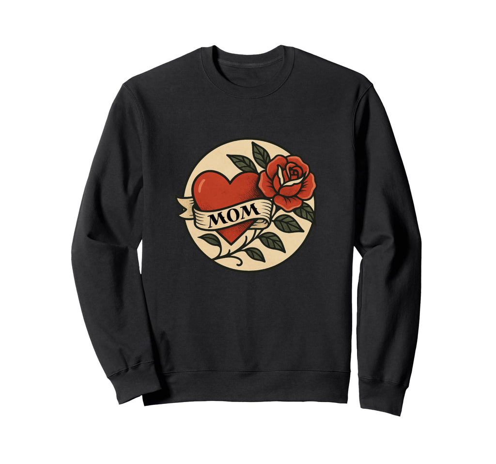 Tattoo Mom Heart Rose Flash Sweatshirt - Minimalist Print for Adults - T-Shirt, Sweatshirt, Hoodie
