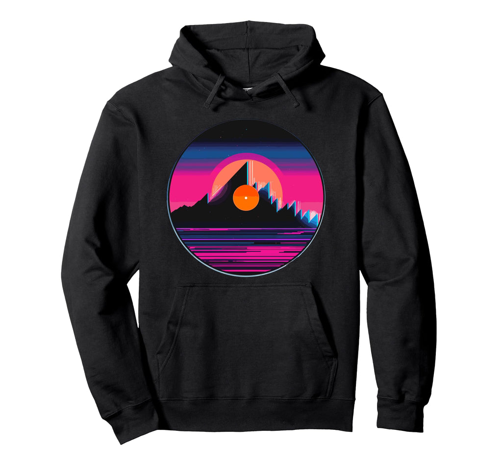 Mountain Vinyl Record Vaporwave Music Hoodie - Casual Everyday Wear Unisex - T-Shirt, Sweatshirt, Hoodie
