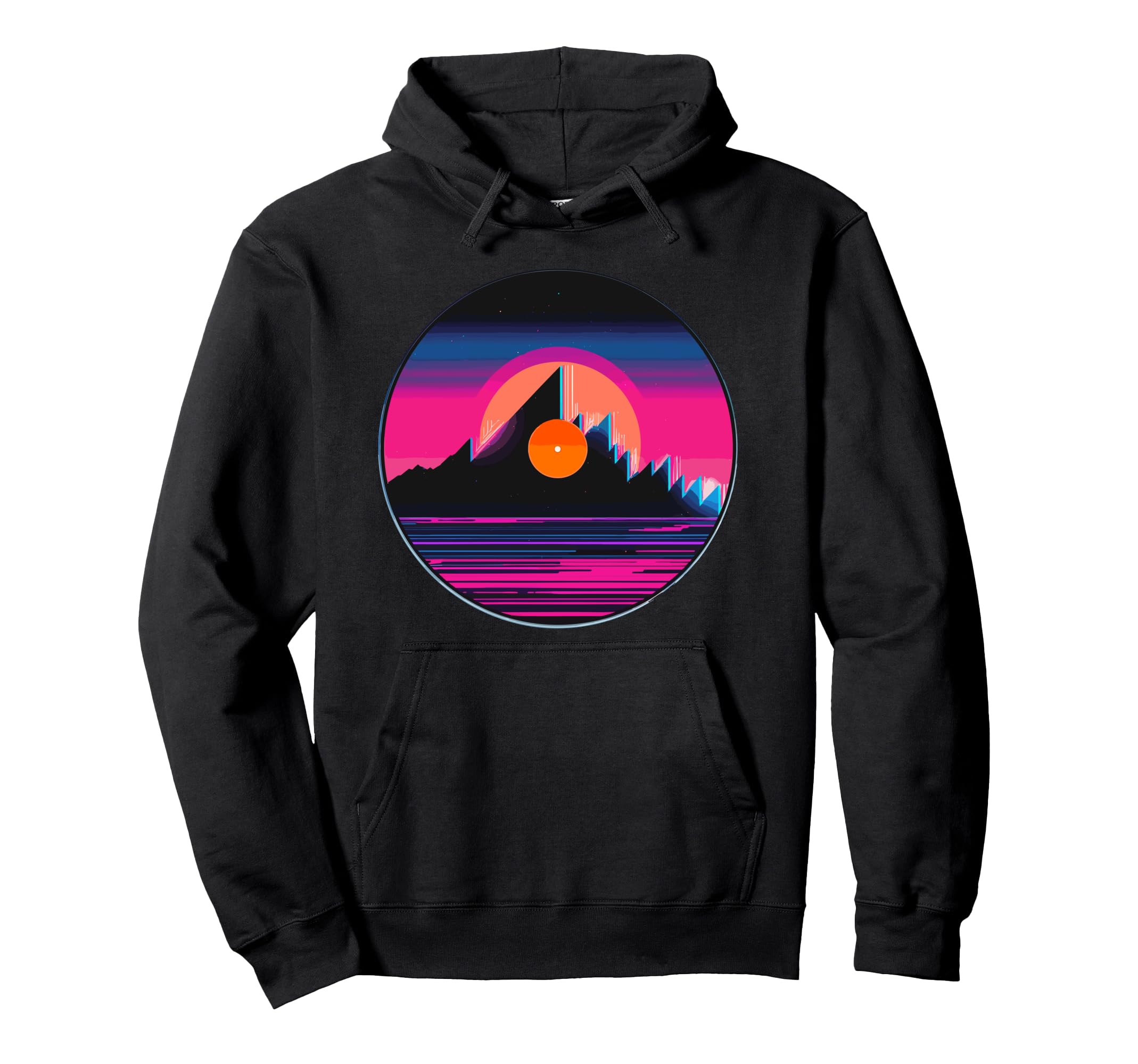 Mountain Vinyl Record Vaporwave Music Hoodie - Casual Everyday Wear Unisex - T-Shirt, Sweatshirt, Hoodie