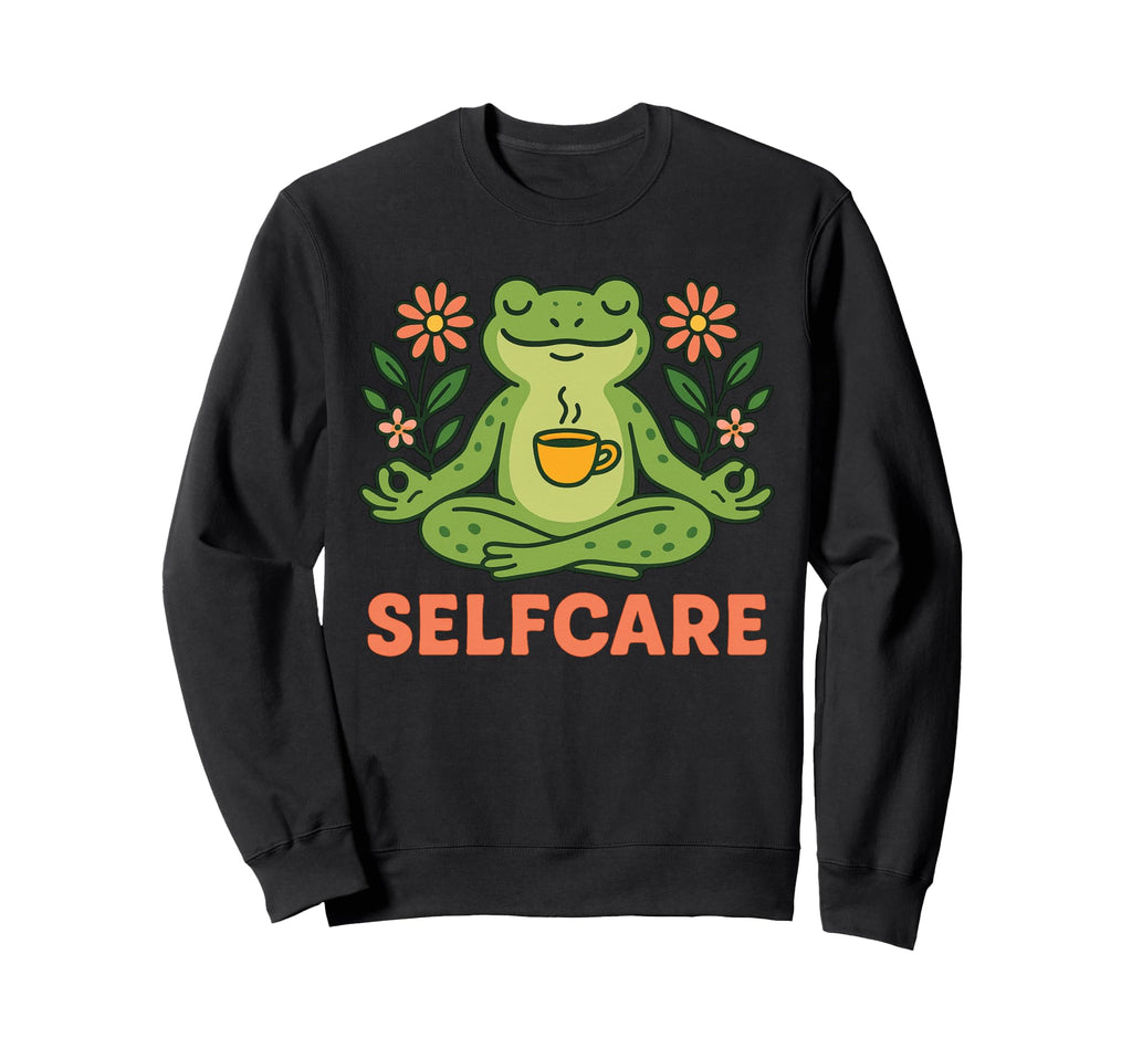 Selfcare Frog Meditating Sweatshirt - Custom Art Print Men Women - T-Shirt, Sweatshirt, Hoodie