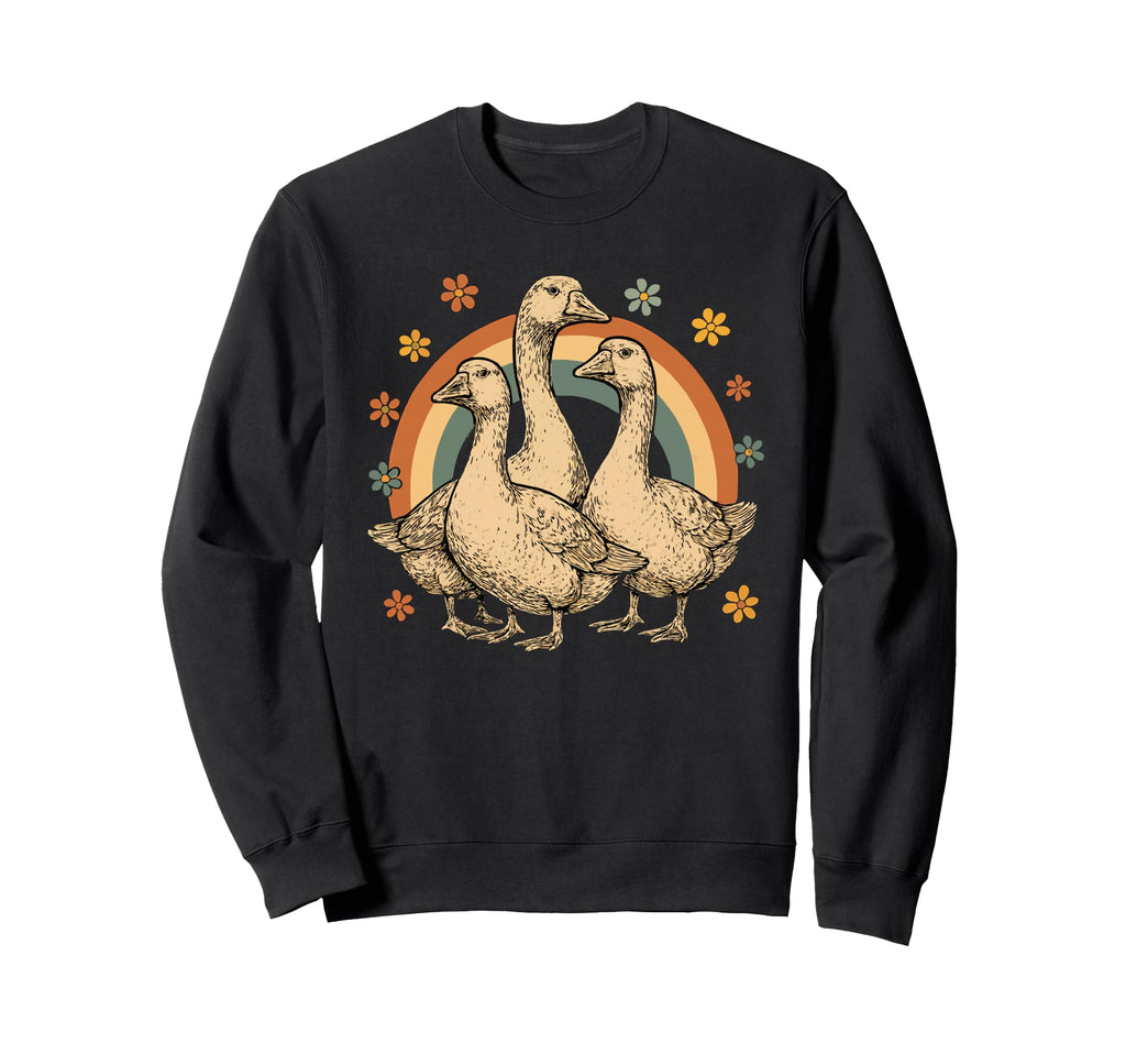 70S Goose Trio Rainbow Sweatshirt - Custom Art Print Unisex - T-Shirt, Sweatshirt, Hoodie