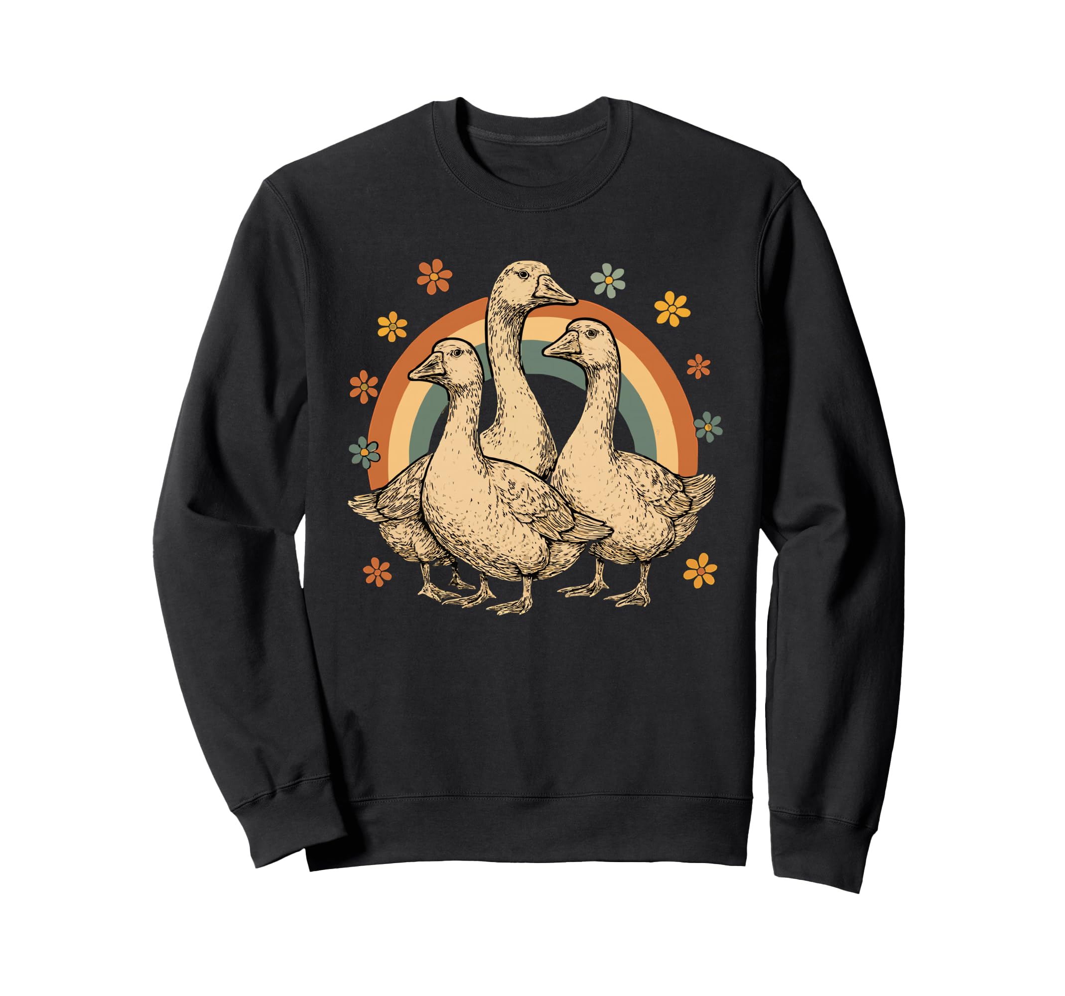 70S Goose Trio Rainbow Sweatshirt - Custom Art Print Unisex - T-Shirt, Sweatshirt, Hoodie