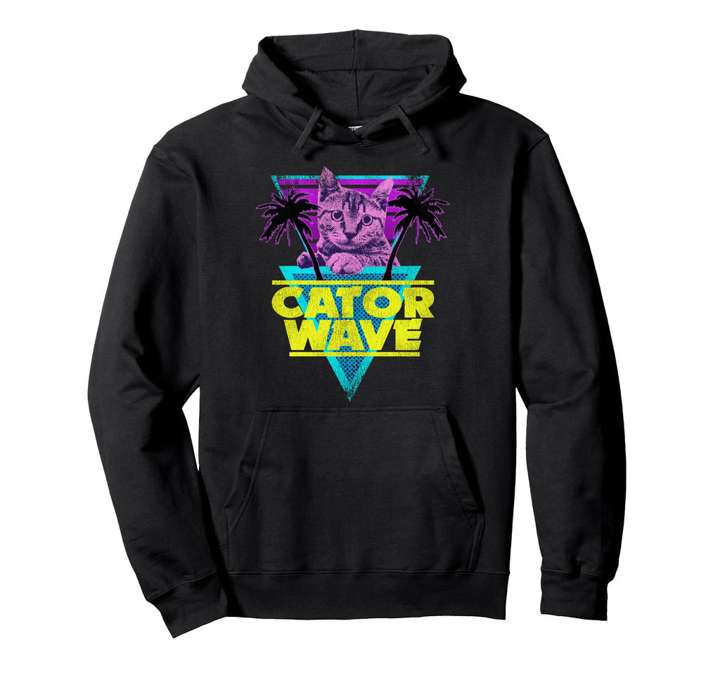 Catorwave 80S Retrowave Cat 90S Hoodie - Fun Novelty Design for Adults - T-Shirt, Sweatshirt, Hoodie