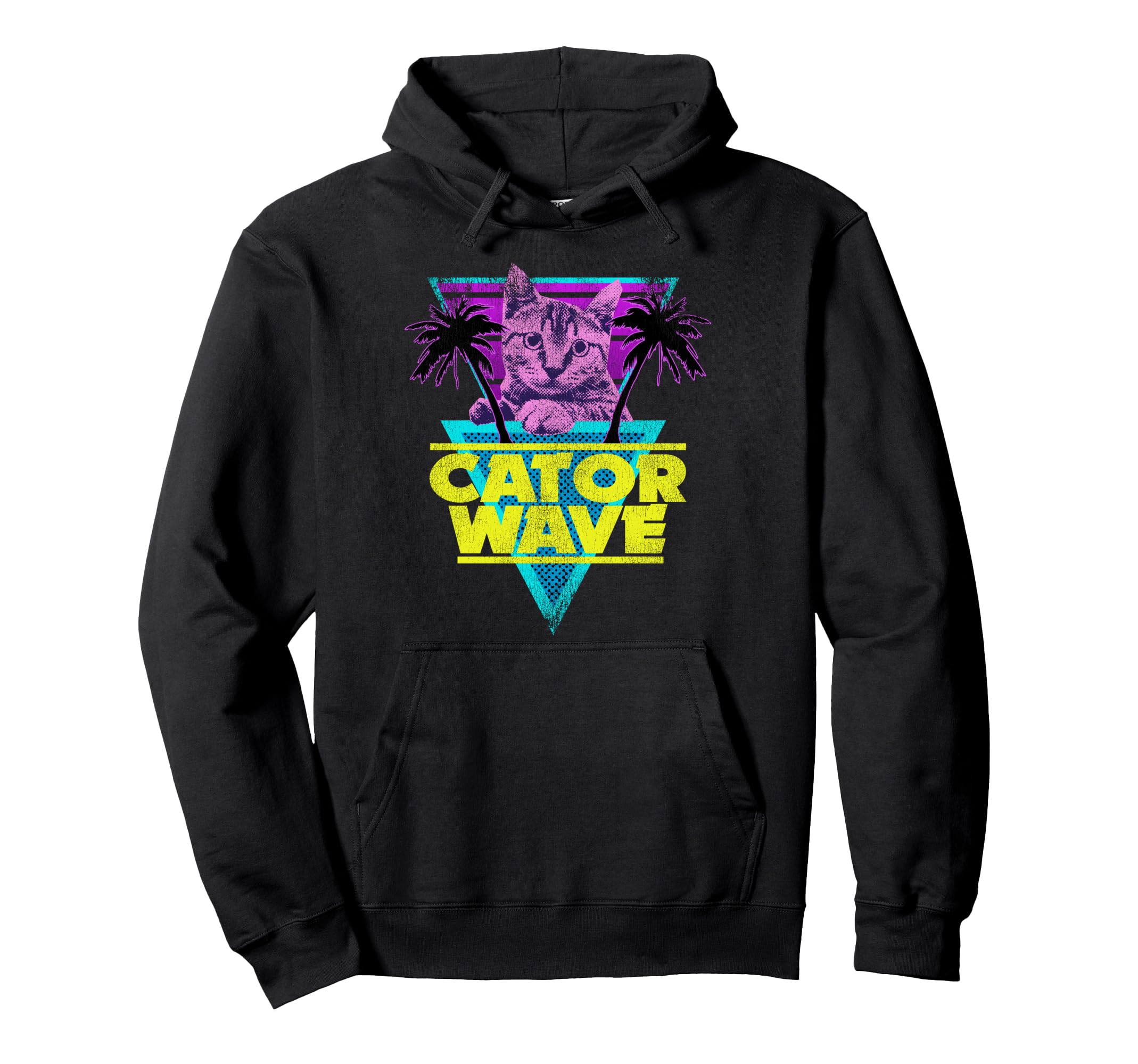 Catorwave 80S Retrowave Cat 90S Hoodie - Fun Novelty Design for Adults - T-Shirt, Sweatshirt, Hoodie