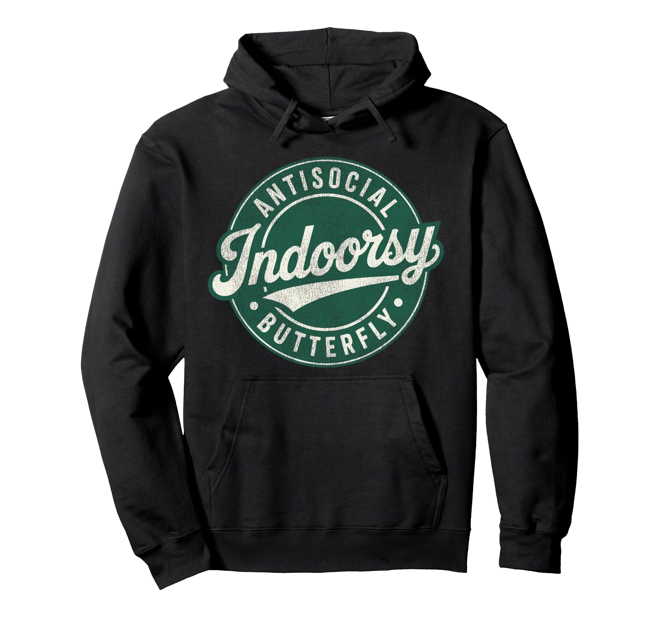 Indoorsy Antisocial Butterfly Badge Hoodie - Novelty Apparel Men Women - T-Shirt, Sweatshirt, Hoodie