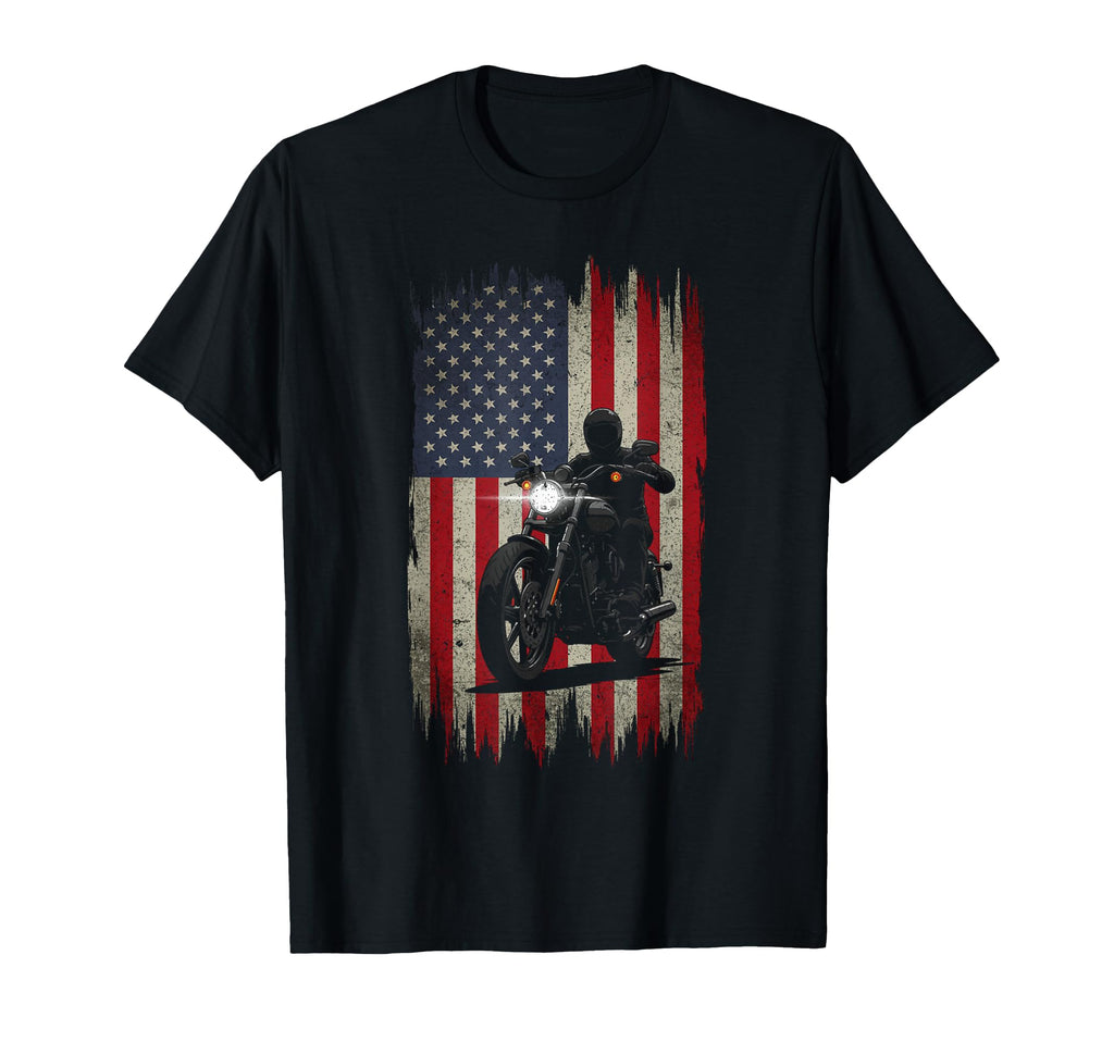 Motorcycle Usa Flag American Biker T-Shirt - Trendy Graphic Unisex - T-Shirt, Sweatshirt, Hoodie