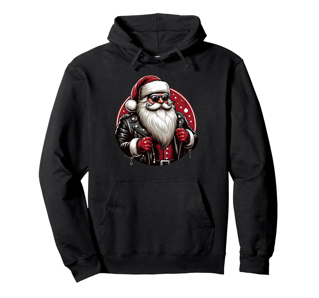 Motorcycle Rider Santa Punk Biker Hoodie - Graphic Print Men Women - T-Shirt, Sweatshirt, Hoodie