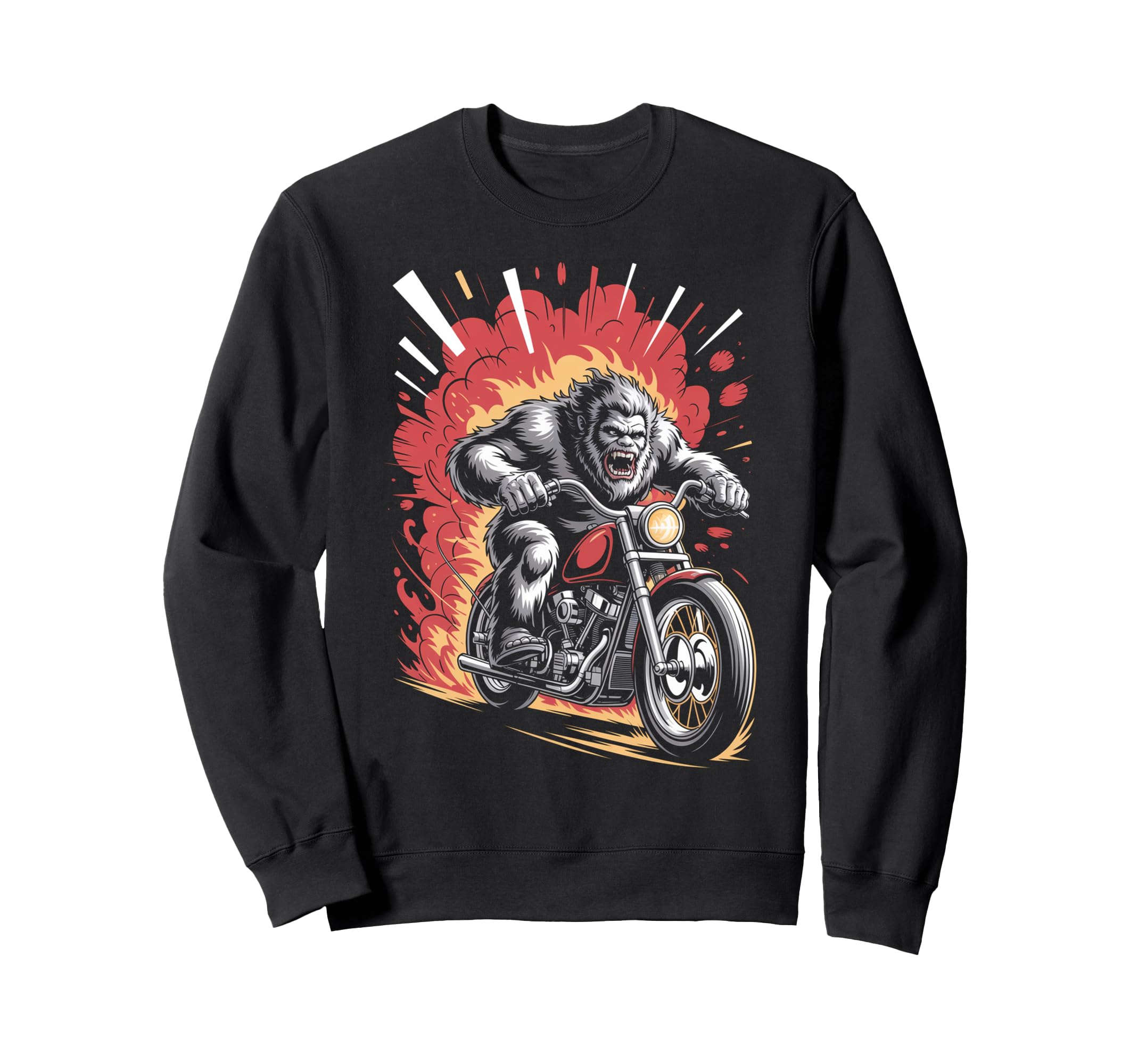 Bigfoot Biker Riding Motorcycle Sweatshirt - Novelty Apparel Men Women - T-Shirt, Sweatshirt, Hoodie