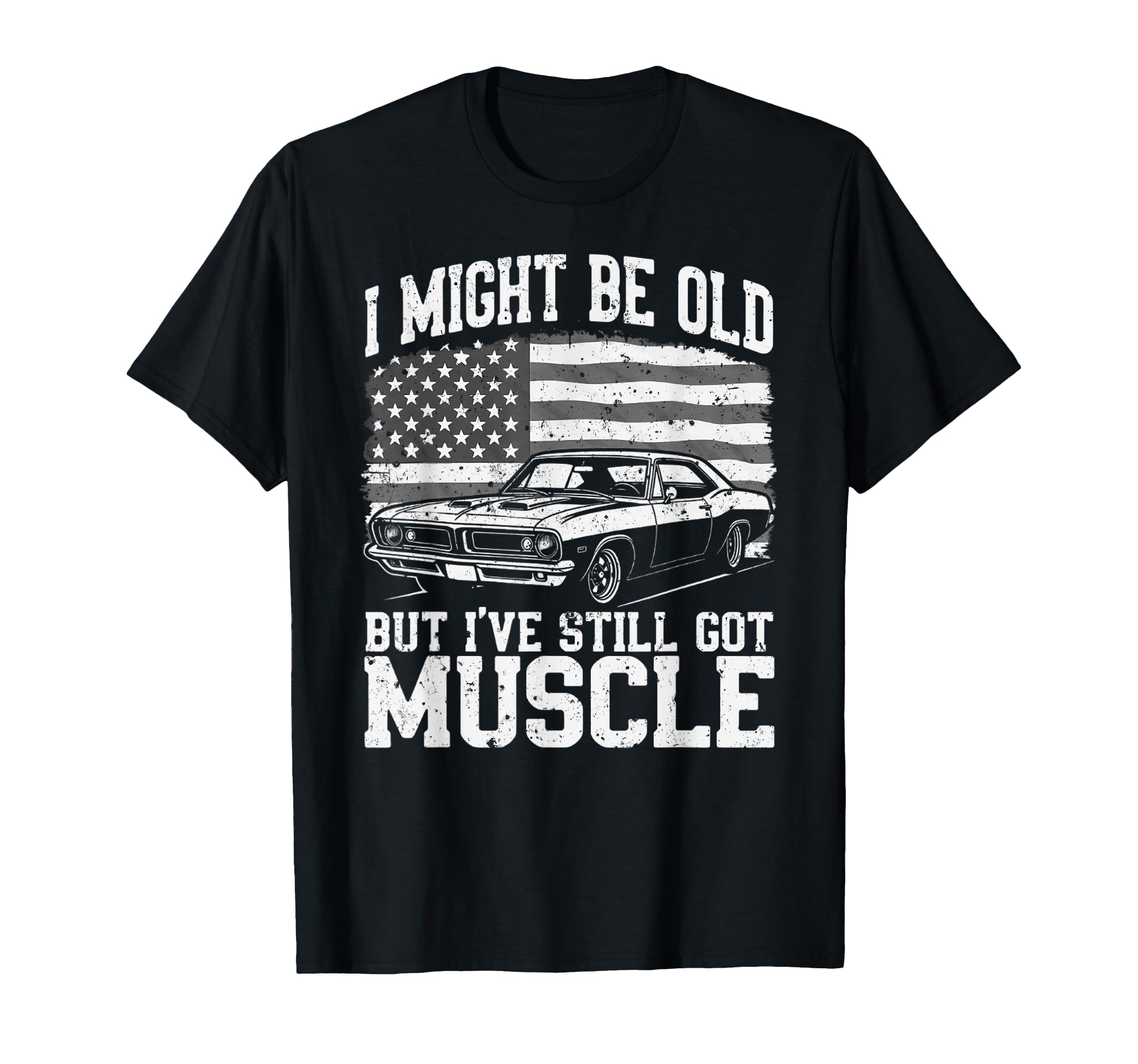 Funny American Flag Muscle Car Old Auto T-Shirt - Trendy Graphic Unisex - T-Shirt, Sweatshirt, Hoodie