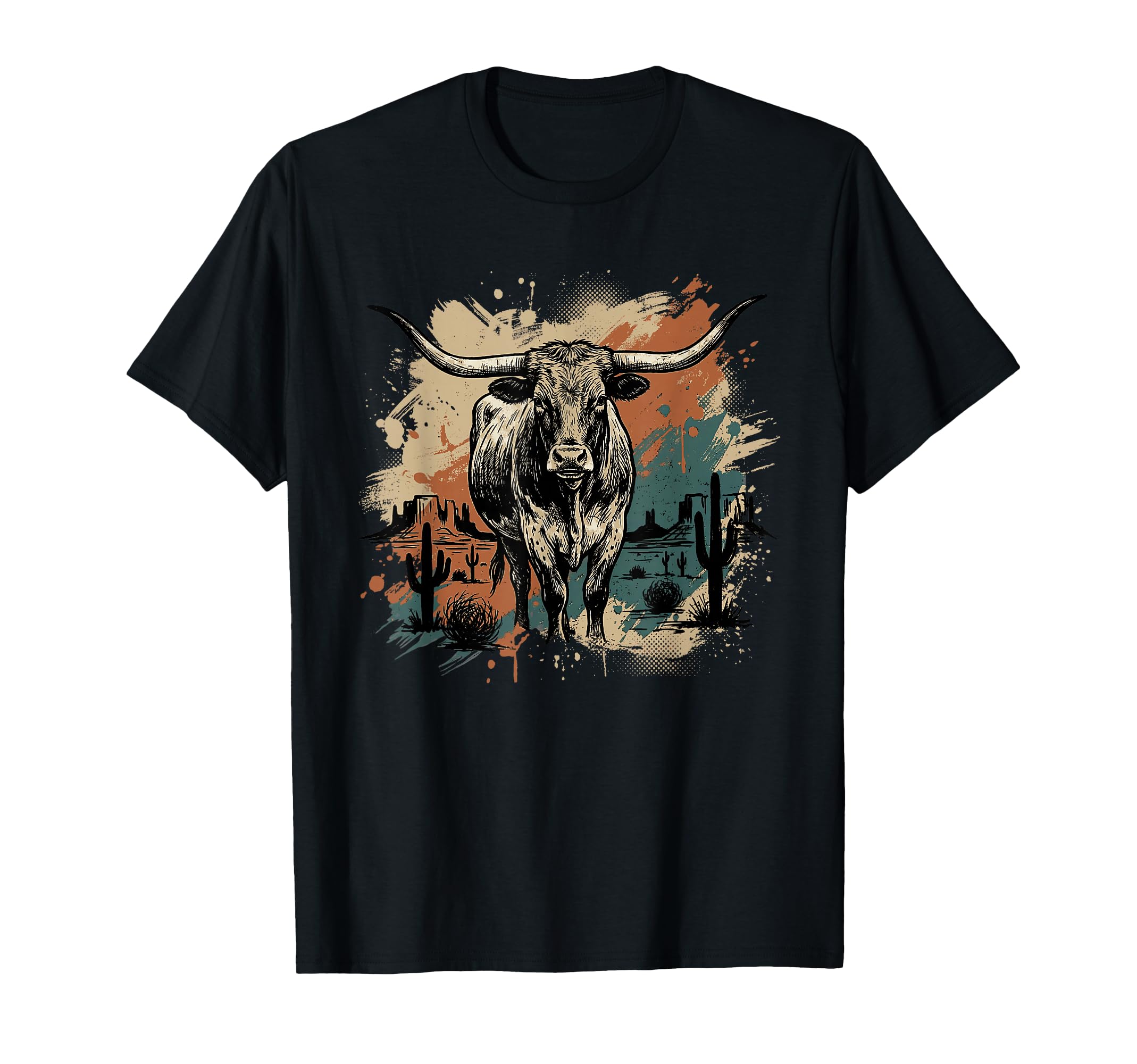 Western Longhorn Bull Cowboy Cowgirl T-Shirt - Minimalist Print Unisex - T-Shirt, Sweatshirt, Hoodie