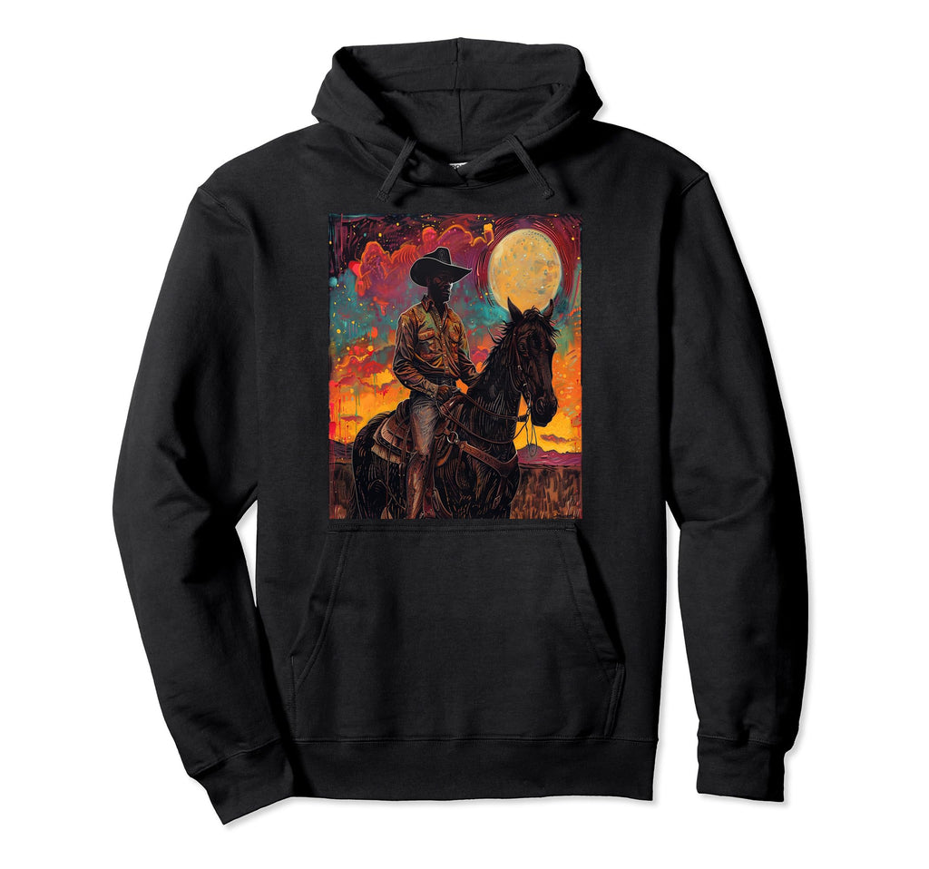 Young Black Western Cowboy Wearing Hat Hoodie - Streetwear Style Men Women - T-Shirt, Sweatshirt, Hoodie