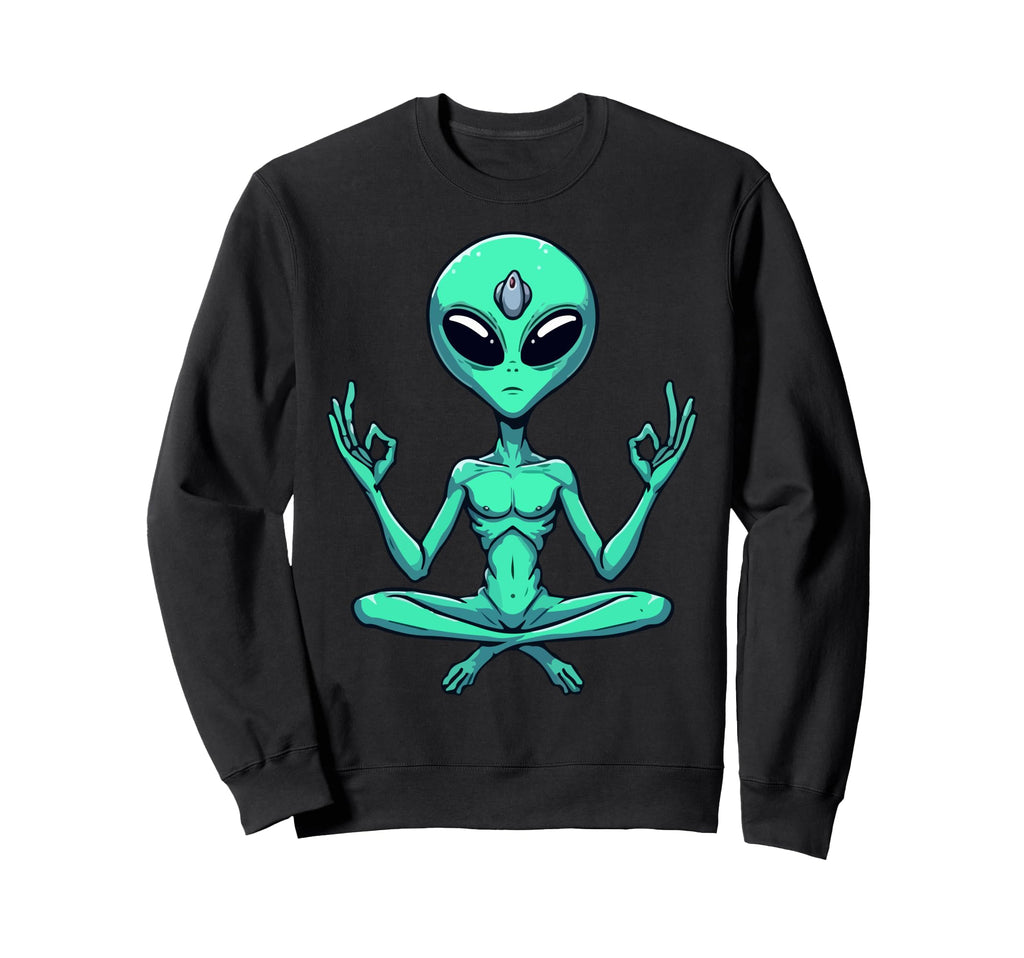 Meditation Alien Yoga Pose Relaxing Sweatshirt - Graphic Print Men Women - T-Shirt, Sweatshirt, Hoodie