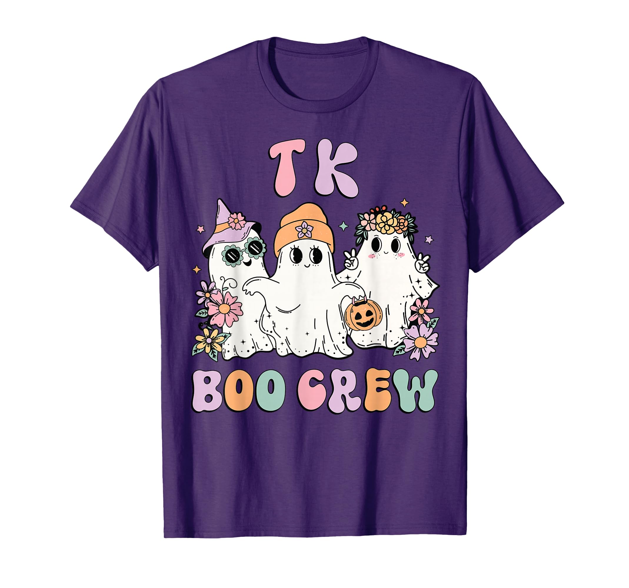 Tk Boo Crew Groovy Halloween Floral Ghost T-Shirt - Graphic Print Unisex - T-Shirt, Sweatshirt, Hoodie