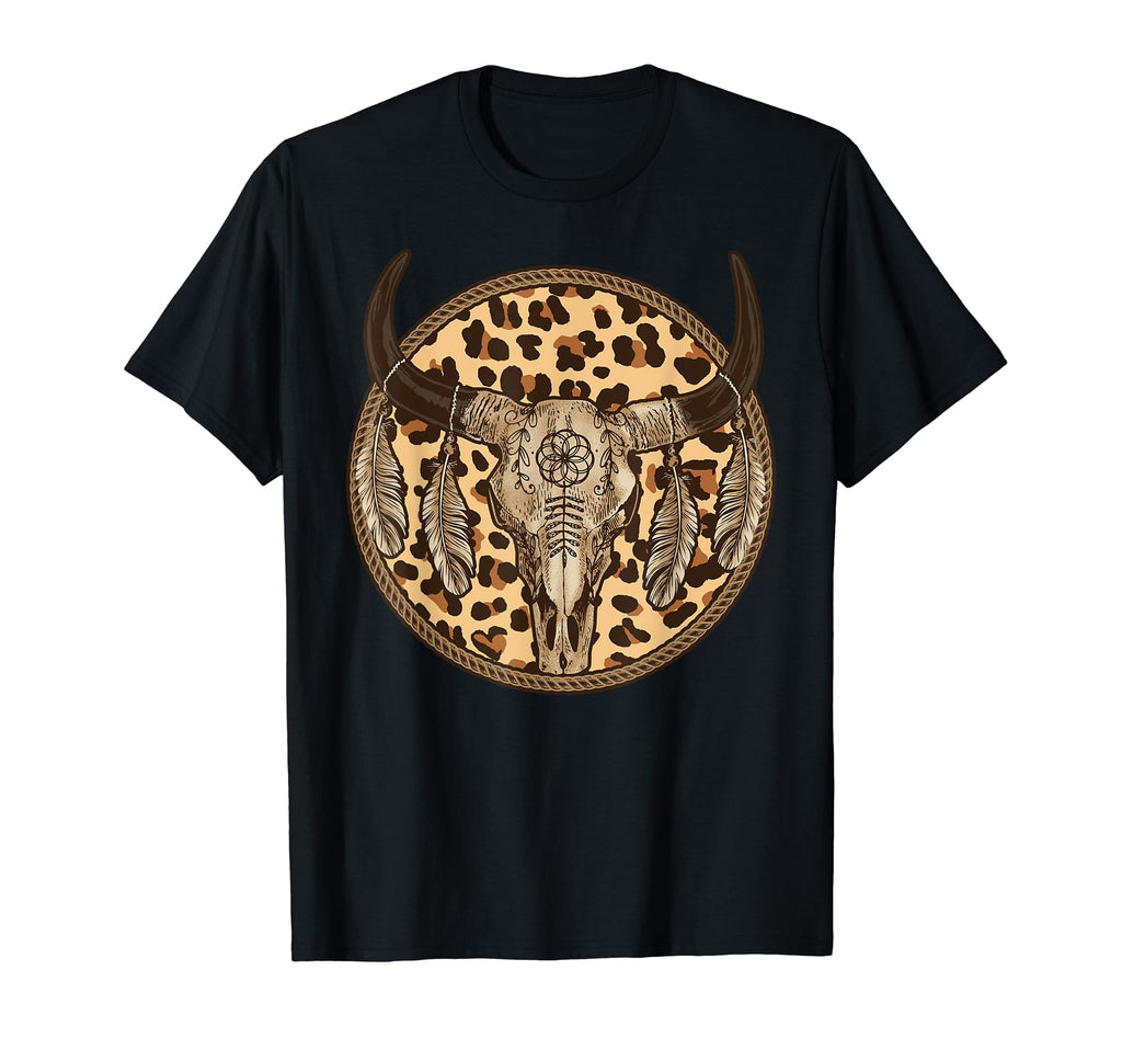 Leopard Boho Longhorn Skull Western T-Shirt - Custom Art Print Unisex - T-Shirt, Sweatshirt, Hoodie