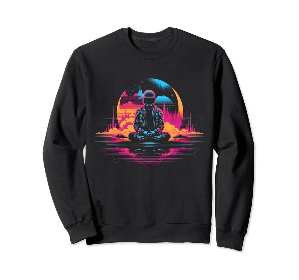 80S Synthwave Space Meditation Sweatshirt - Unique Graphic for Adults - T-Shirt, Sweatshirt, Hoodie